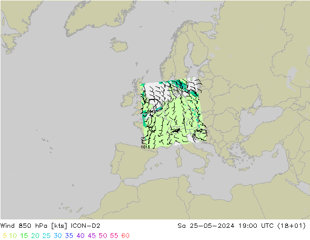 Vento 850 hPa ICON-D2 Sáb 25.05.2024 19 UTC