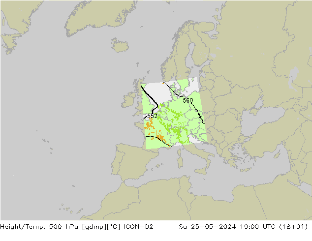 Height/Temp. 500 hPa ICON-D2 Sa 25.05.2024 19 UTC