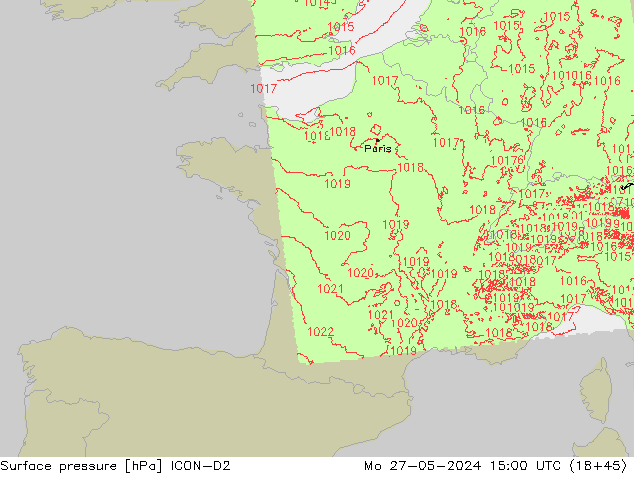 Surface pressure ICON-D2 Mo 27.05.2024 15 UTC