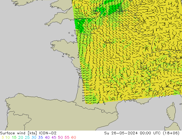 Bodenwind ICON-D2 So 26.05.2024 00 UTC