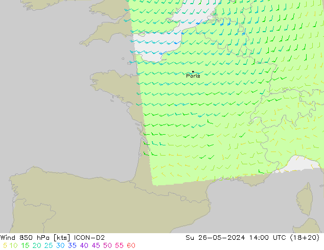 Wind 850 hPa ICON-D2 So 26.05.2024 14 UTC