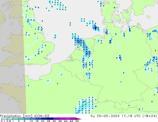Precipitación ICON-D2 dom 26.05.2024 18 UTC