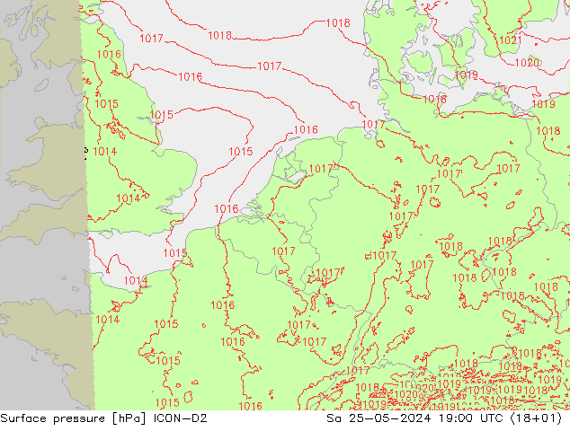 地面气压 ICON-D2 星期六 25.05.2024 19 UTC