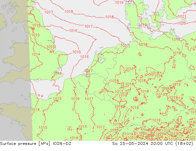 Atmosférický tlak ICON-D2 So 25.05.2024 20 UTC