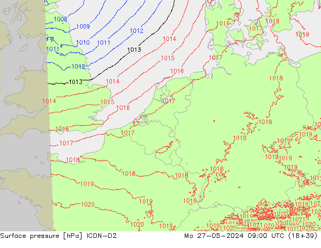 Luchtdruk (Grond) ICON-D2 ma 27.05.2024 09 UTC