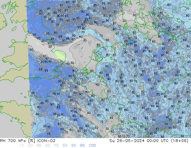 Humedad rel. 700hPa ICON-D2 dom 26.05.2024 00 UTC