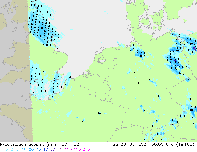 Precipitation accum. ICON-D2 星期日 26.05.2024 00 UTC