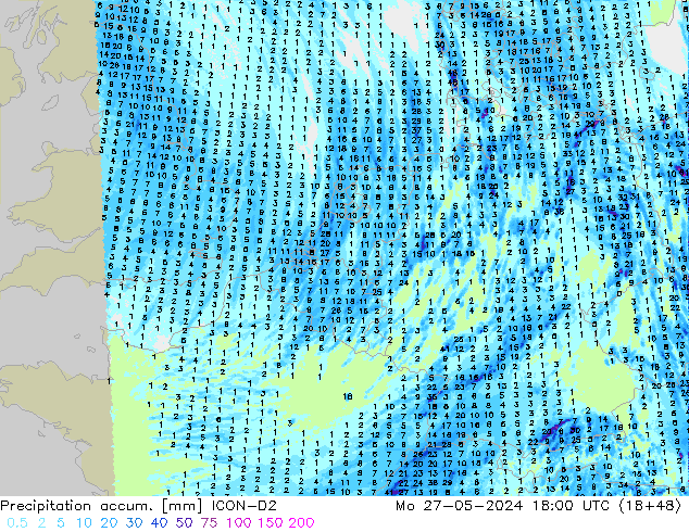 Toplam Yağış ICON-D2 Pzt 27.05.2024 18 UTC