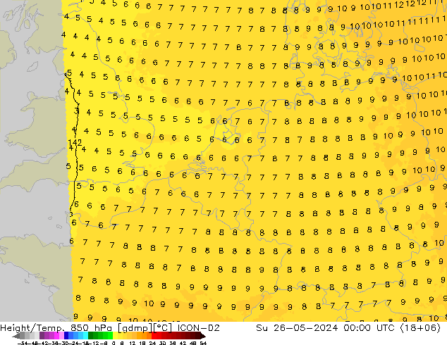 Yükseklik/Sıc. 850 hPa ICON-D2 Paz 26.05.2024 00 UTC