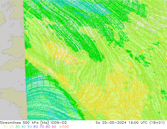 Stromlinien 500 hPa ICON-D2 Sa 25.05.2024 19 UTC