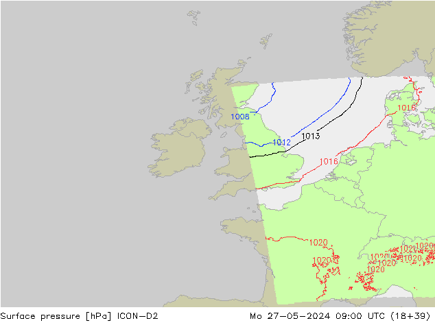 Luchtdruk (Grond) ICON-D2 ma 27.05.2024 09 UTC