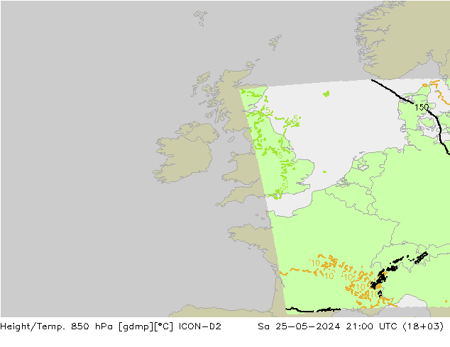 Height/Temp. 850 hPa ICON-D2 Sa 25.05.2024 21 UTC