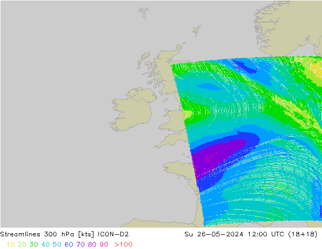 Linha de corrente 300 hPa ICON-D2 Dom 26.05.2024 12 UTC