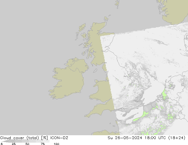 nuvens (total) ICON-D2 Dom 26.05.2024 18 UTC