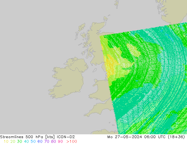 Linea di flusso 500 hPa ICON-D2 lun 27.05.2024 06 UTC