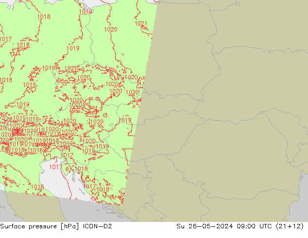 Surface pressure ICON-D2 Su 26.05.2024 09 UTC