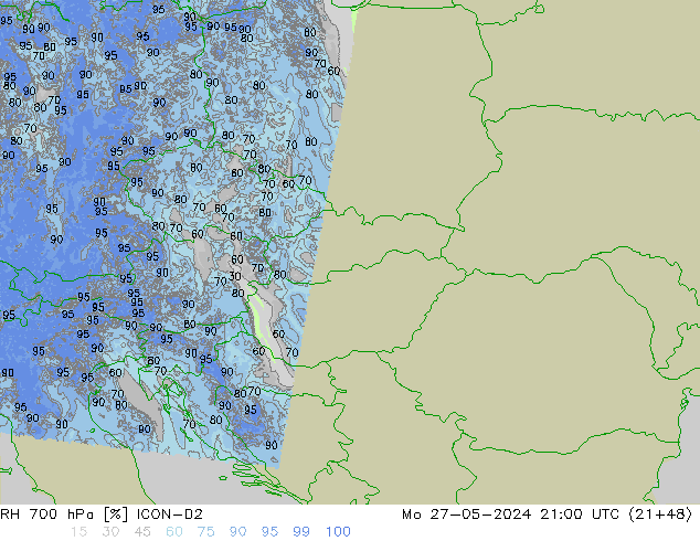 RH 700 hPa ICON-D2  27.05.2024 21 UTC