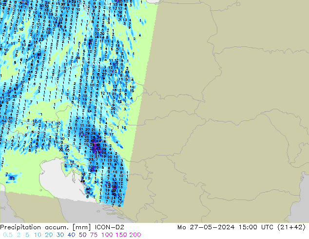 Precipitation accum. ICON-D2  27.05.2024 15 UTC