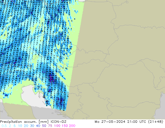 Precipitation accum. ICON-D2 пн 27.05.2024 21 UTC