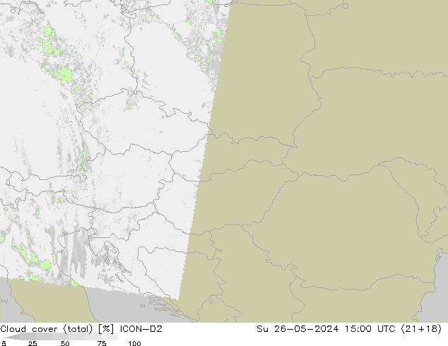 Cloud cover (total) ICON-D2 Ne 26.05.2024 15 UTC