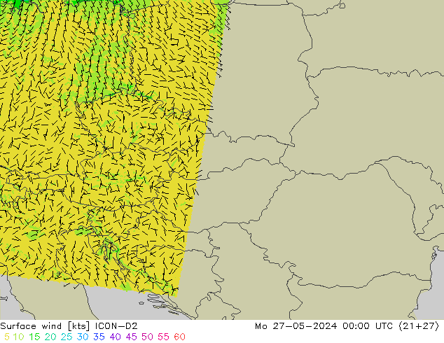 ветер 10 m ICON-D2 пн 27.05.2024 00 UTC