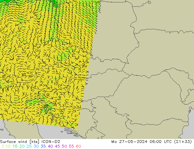 Vent 10 m ICON-D2 lun 27.05.2024 06 UTC