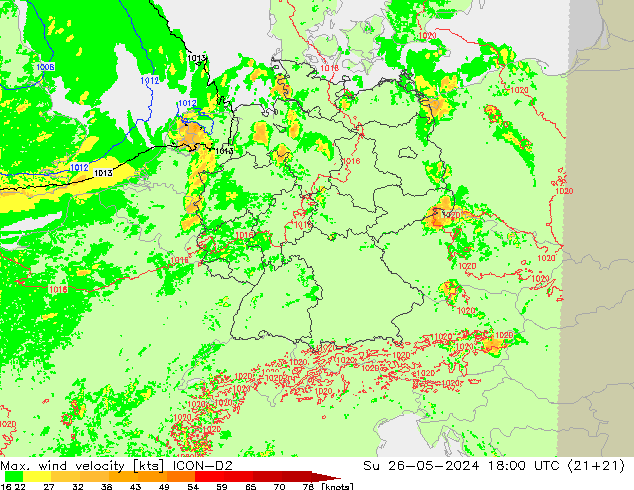 Maks. Rüzgar Hızı ICON-D2 Paz 26.05.2024 18 UTC