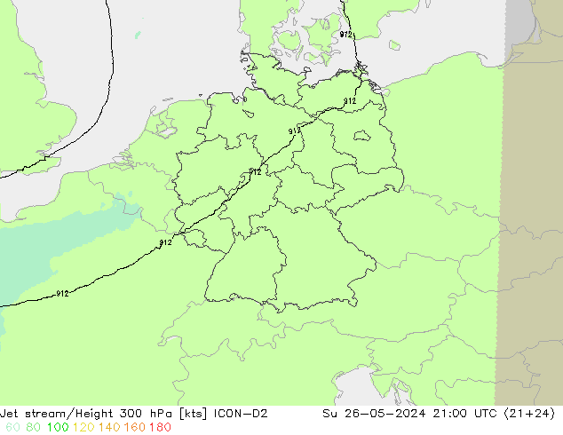 Jet stream ICON-D2 Dom 26.05.2024 21 UTC