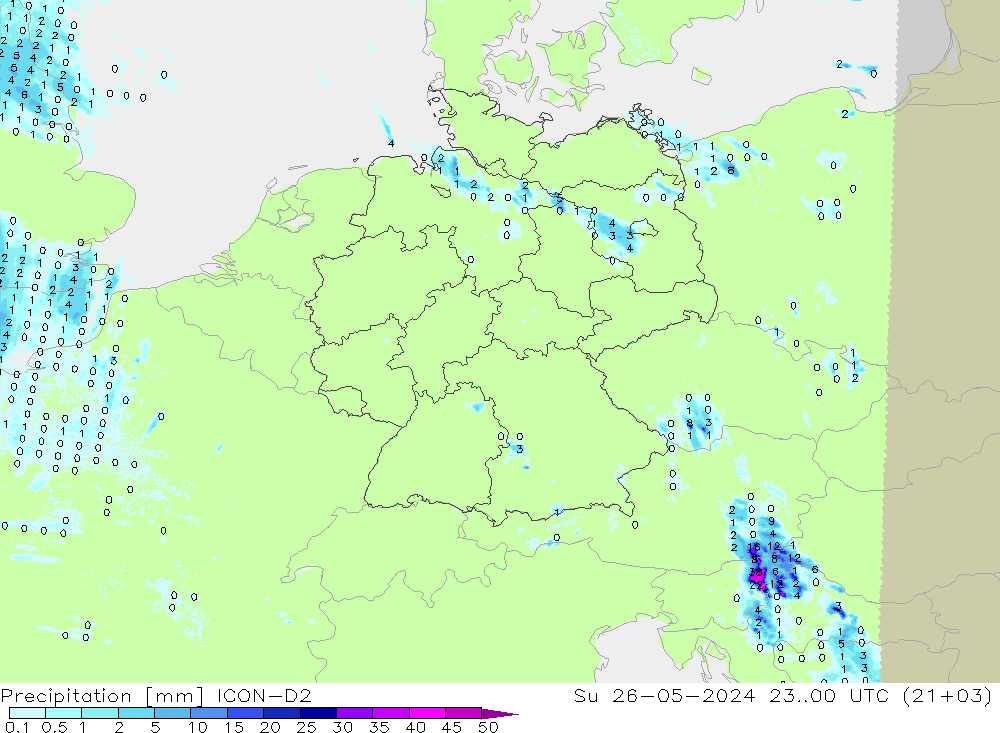 Precipitation ICON-D2 Su 26.05.2024 00 UTC