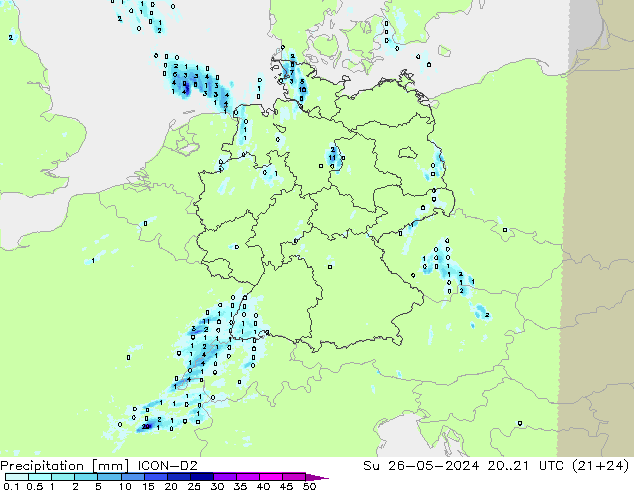 Precipitation ICON-D2 Su 26.05.2024 21 UTC