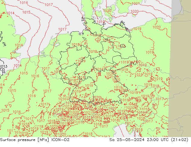 Surface pressure ICON-D2 Sa 25.05.2024 23 UTC