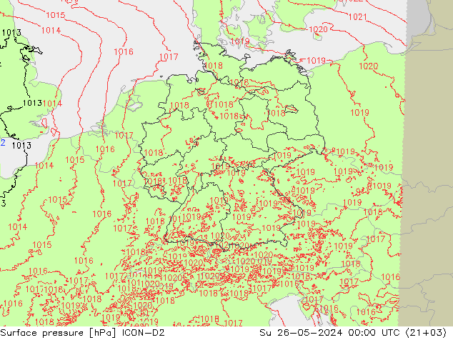 Atmosférický tlak ICON-D2 Ne 26.05.2024 00 UTC