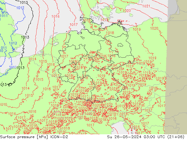 Surface pressure ICON-D2 Su 26.05.2024 03 UTC