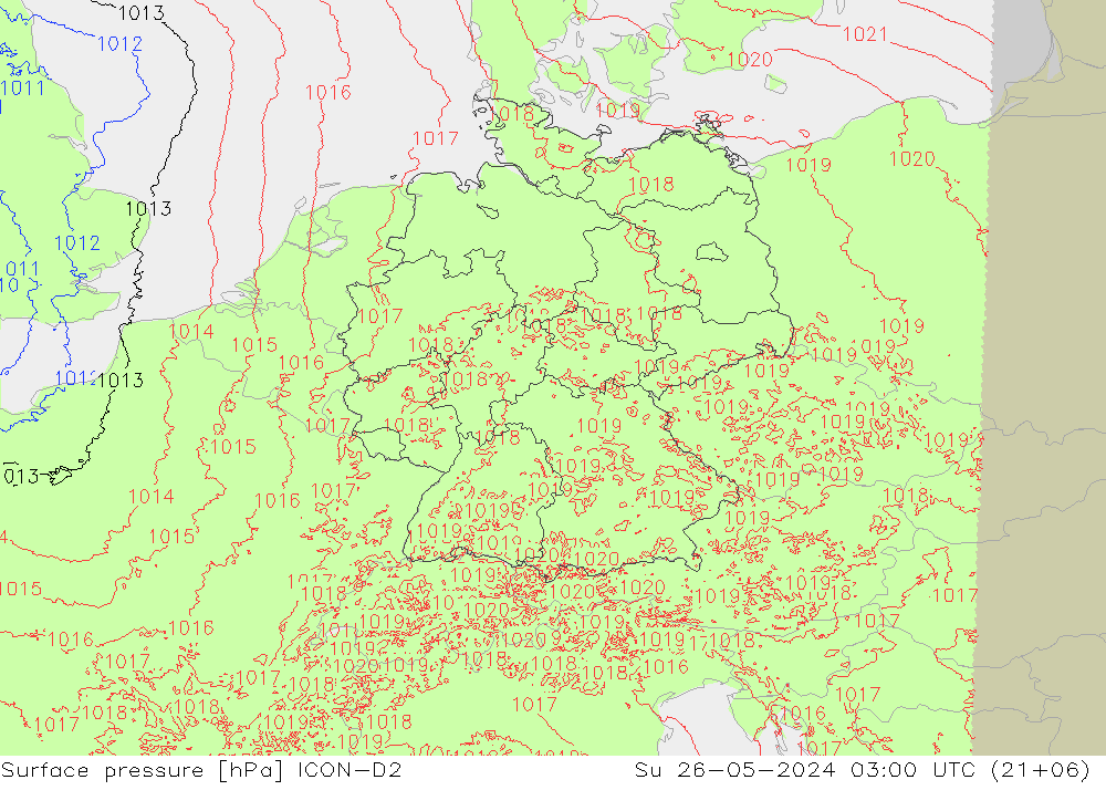 Surface pressure ICON-D2 Su 26.05.2024 03 UTC