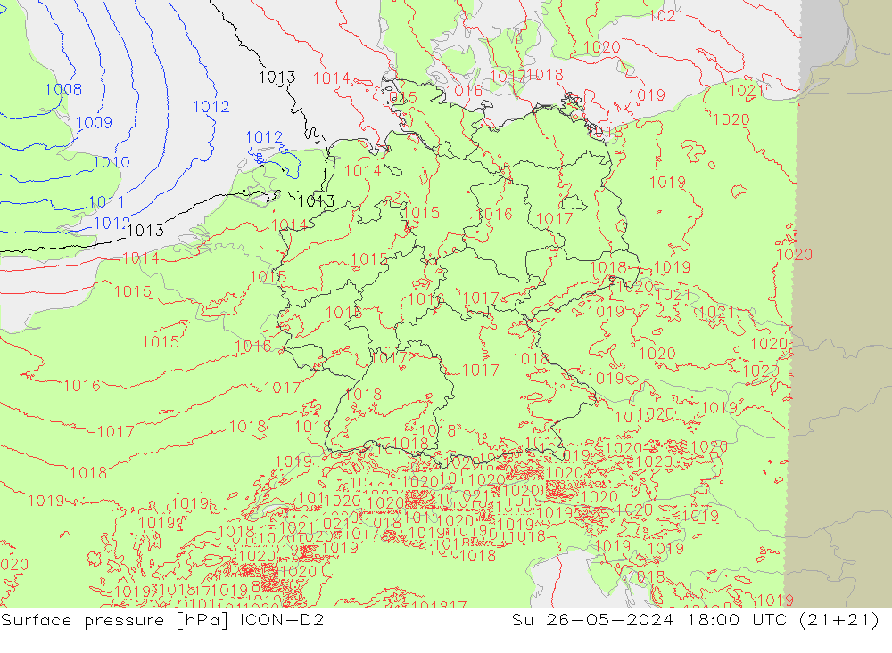 Surface pressure ICON-D2 Su 26.05.2024 18 UTC