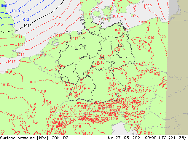 Atmosférický tlak ICON-D2 Po 27.05.2024 09 UTC