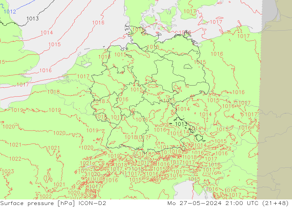 приземное давление ICON-D2 пн 27.05.2024 21 UTC