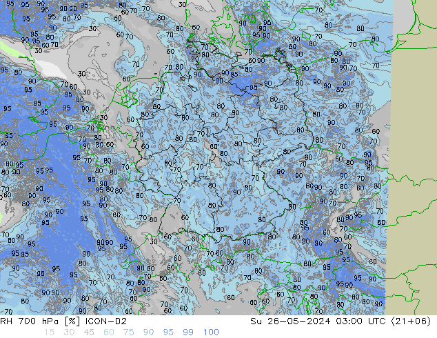 RH 700 hPa ICON-D2  26.05.2024 03 UTC