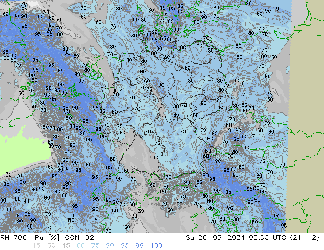 RH 700 hPa ICON-D2 So 26.05.2024 09 UTC