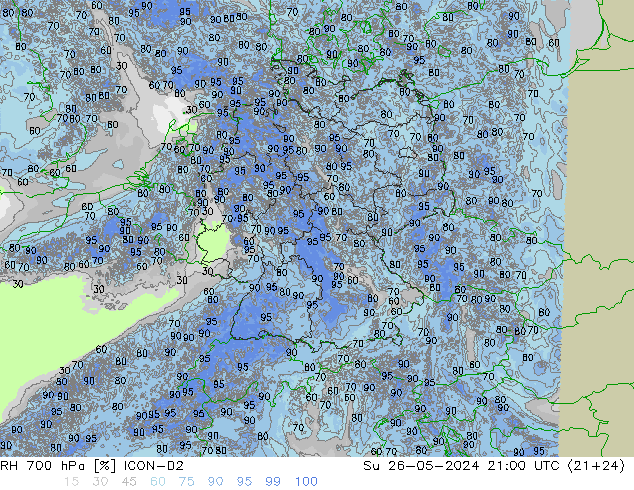 RH 700 hPa ICON-D2 So 26.05.2024 21 UTC