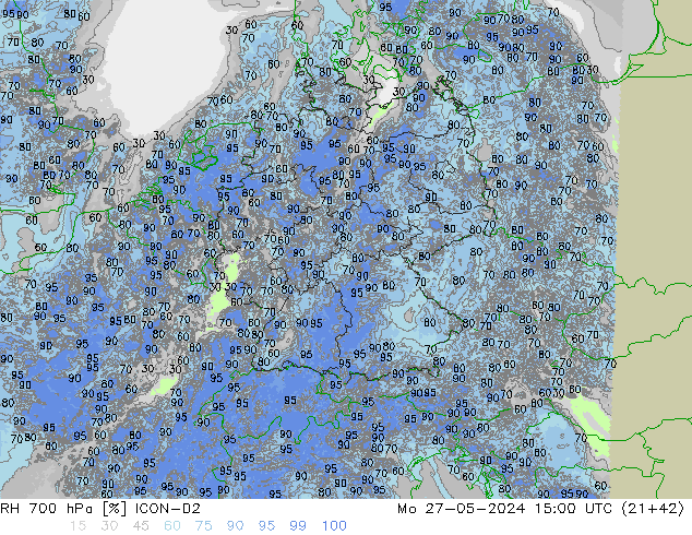 Humidité rel. 700 hPa ICON-D2 lun 27.05.2024 15 UTC