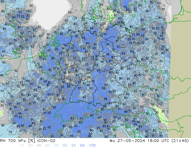 RH 700 hPa ICON-D2 Mo 27.05.2024 18 UTC