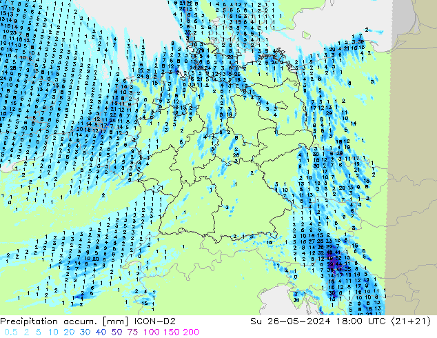 Precipitation accum. ICON-D2 nie. 26.05.2024 18 UTC