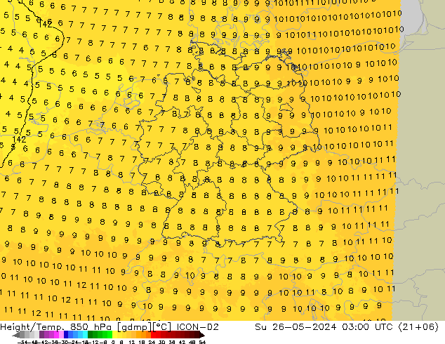 Yükseklik/Sıc. 850 hPa ICON-D2 Paz 26.05.2024 03 UTC