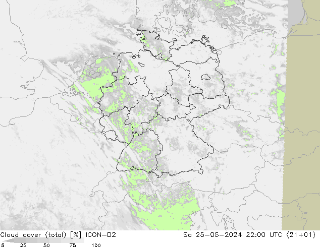 Wolken (gesamt) ICON-D2 Sa 25.05.2024 22 UTC