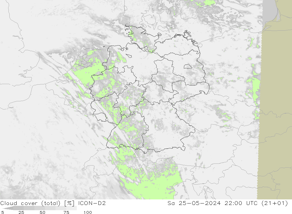 Bewolking (Totaal) ICON-D2 za 25.05.2024 22 UTC