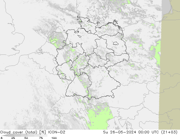 Bewolking (Totaal) ICON-D2 zo 26.05.2024 00 UTC