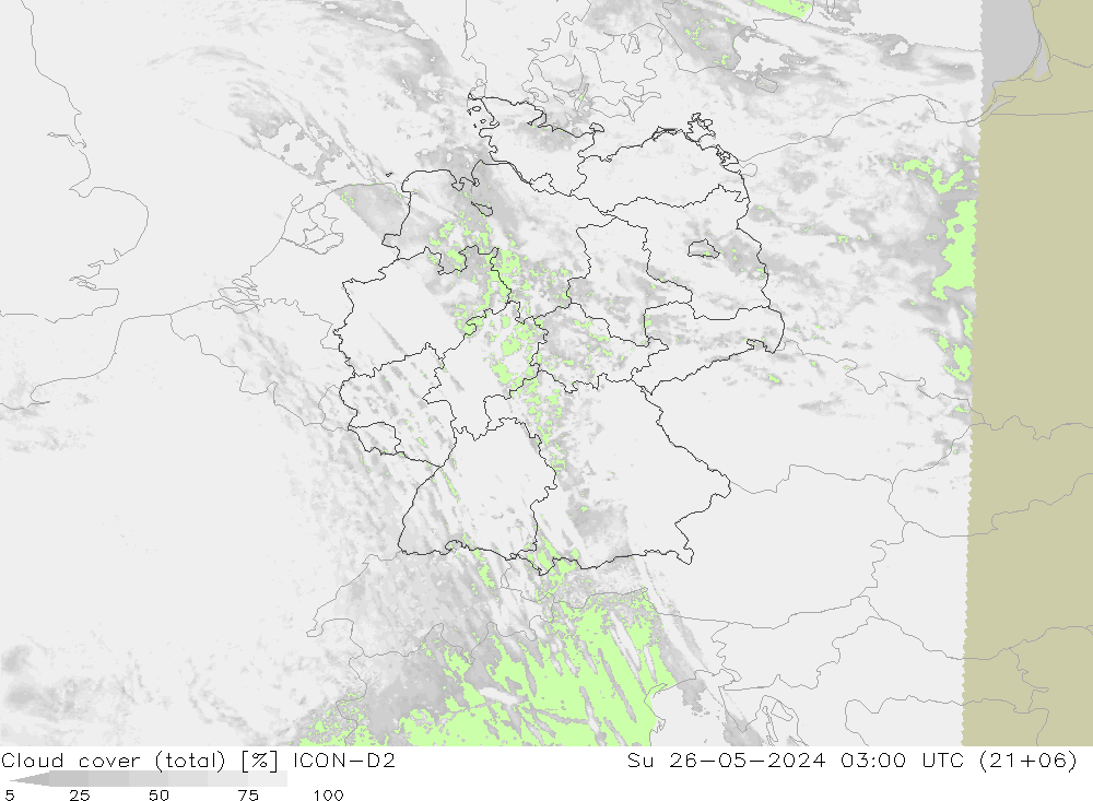 Nubes (total) ICON-D2 dom 26.05.2024 03 UTC