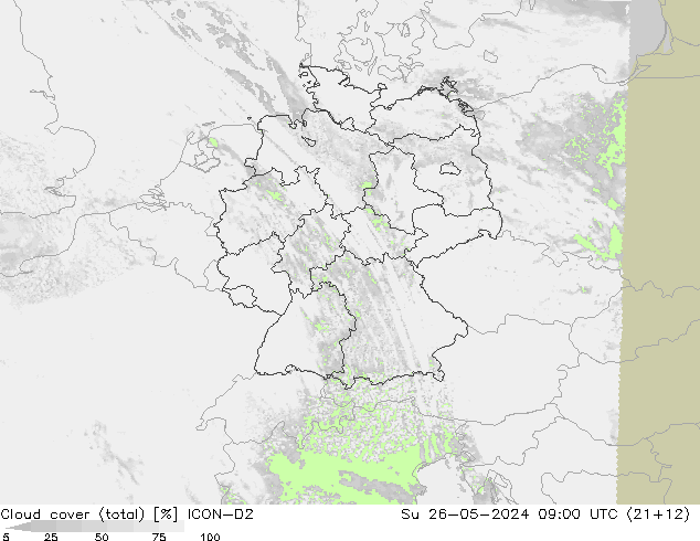 Nuages (total) ICON-D2 dim 26.05.2024 09 UTC