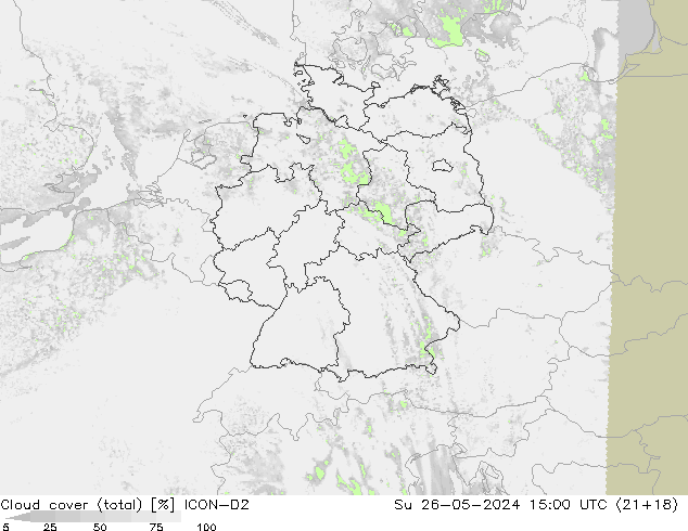 Nubes (total) ICON-D2 dom 26.05.2024 15 UTC